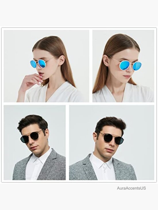Double Bridge Round Sunglasses UV400 Glass Lens Unisex main image 4